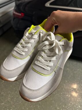 Dune London White and Neon Yellow Accent Women's Sneakers